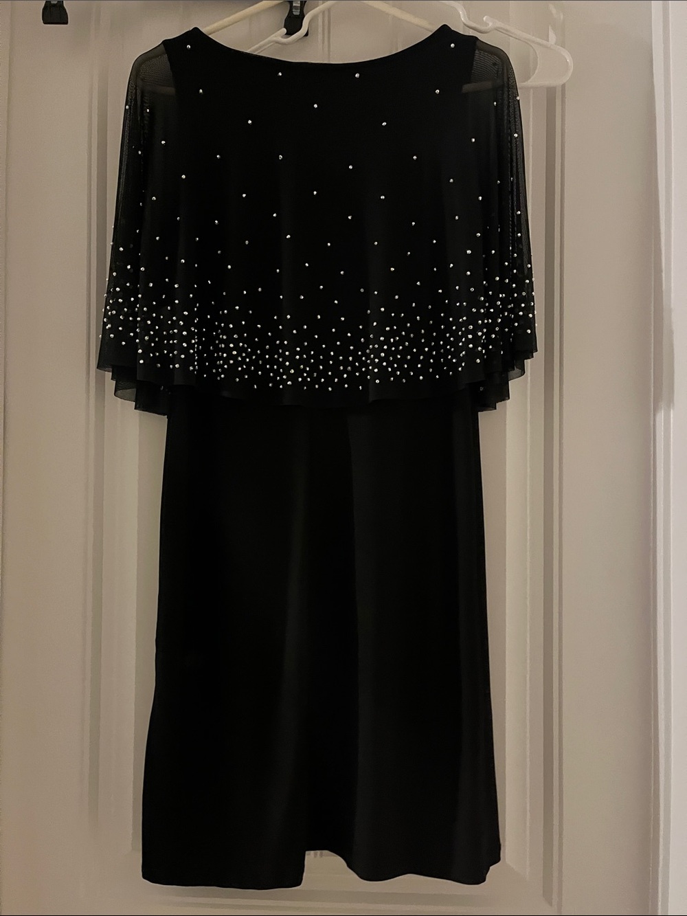 MARINA Black Evening Dress with Sheer Embellished Capelet - Picture 4 of 8